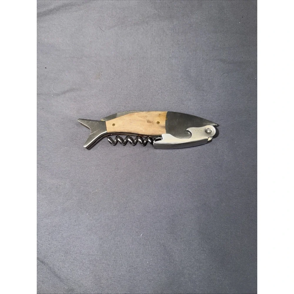 Kikkerland Fish Corkscrew Wine Bottle Opener Stainless Steel Waiters Tool